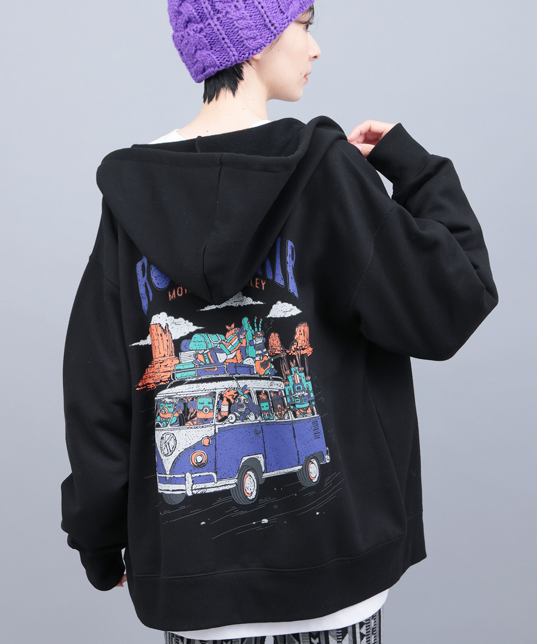 裏起毛チビカチナバスジップパーカー/着用写真